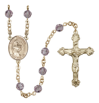 14 Karat Gold-Filled 6mm Austrian Crystal Saint Theodore Stratelates Rosary in Light Amethyst