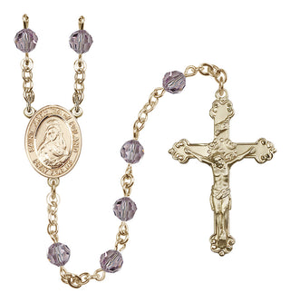 14 Karat Gold-Filled 6mm Austrian Crystal Saint Jadwiga of Poland Rosary in Light Amethyst