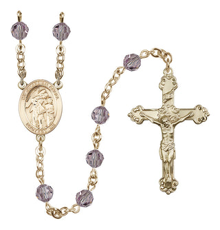 14 Karat Gold-Filled 6mm Austrian Crystal Guardian Angel w/Children Rosary in Light Amethyst