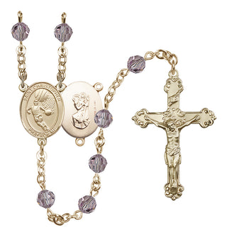 14 Karat Gold-Filled 6mm Austrian Crystal Saint Christopher/Basketball Rosary in Light Amethyst