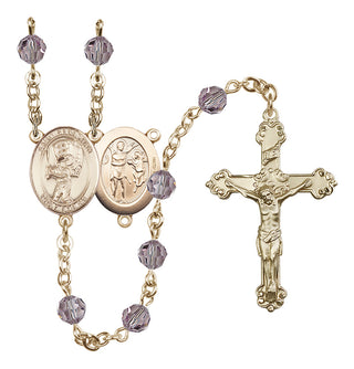 14 Karat Gold-Filled 6mm Austrian Crystal Saint Sebastian / Baseball Rosary in Light Amethyst