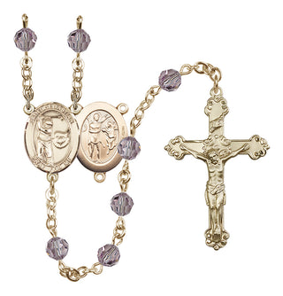 14 Karat Gold-Filled 6mm Austrian Crystal Saint Sebastian / Golf Rosary in Light Amethyst