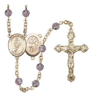 14 Karat Gold-Filled 6mm Austrian Crystal Saint Sebastian/Softball Rosary in Light Amethyst