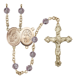 14 Karat Gold-Filled 6mm Austrian Crystal Saint Sebastian /Track&Field-Men Rosary in Light Amethyst