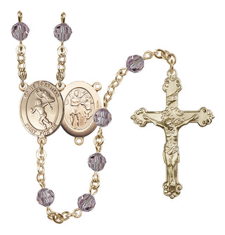 14 Karat Gold-Filled 6mm Austrian Crystal Saint Sebastian /Track&Field-Women Rosary in Light Amethyst