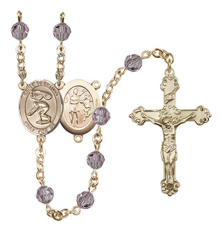 14 Karat Gold-Filled 6mm Austrian Crystal Saint Sebastian/Swimming Rosary in Light Amethyst