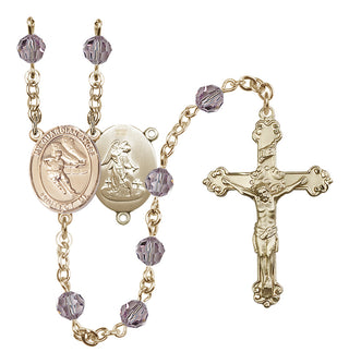 14 Karat Gold-Filled 6mm Austrian Crystal Guardian Angel/Hockey Rosary in Light Amethyst