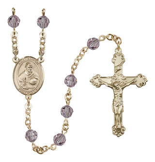14 Karat Gold 6mm Austrian Crystal Saint Albert the Great Rosary in Light Amethyst