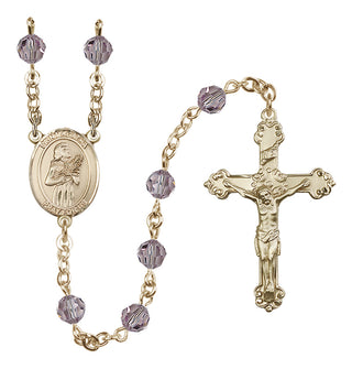 14 Karat Gold 6mm Austrian Crystal Saint Agatha Rosary in Light Amethyst