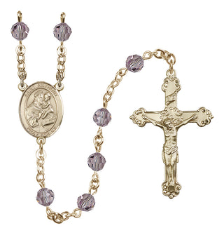 14 Karat Gold 6mm Austrian Crystal Saint Anthony of Padua Rosary in Light Amethyst