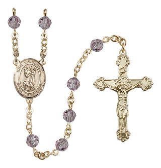 14 Karat Gold 6mm Austrian Crystal San Cristobal Rosary in Light Amethyst