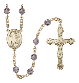 14 Karat Gold 6mm Austrian Crystal Saint Elmo Rosary in Light Amethyst