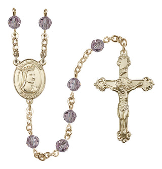 14 Karat Gold 6mm Austrian Crystal Saint Elizabeth of Hungary Rosary in Light Amethyst
