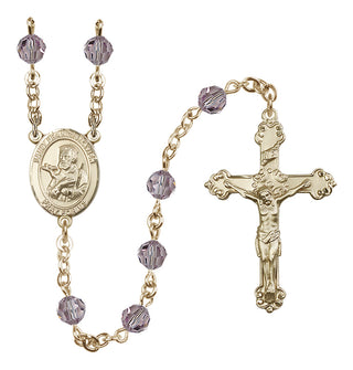 14 Karat Gold 6mm Austrian Crystal Saint Francis Xavier Rosary in Light Amethyst