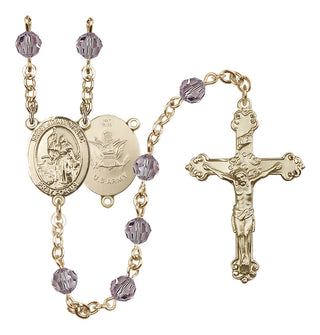 14 Karat Gold 6mm Austrian Crystal Saint Joan of Arc / Army Rosary in Light Amethyst