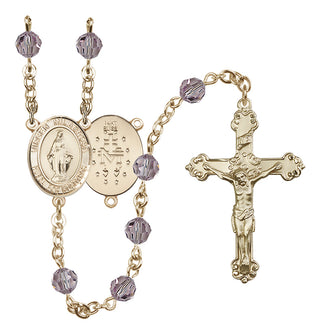 14 Karat Gold 6mm Austrian Crystal Virgen Milagrosa Rosary in Light Amethyst