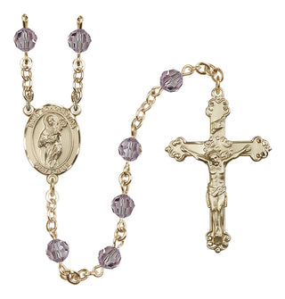 14 Karat Gold 6mm Austrian Crystal Saint Scholastica Rosary in Light Amethyst