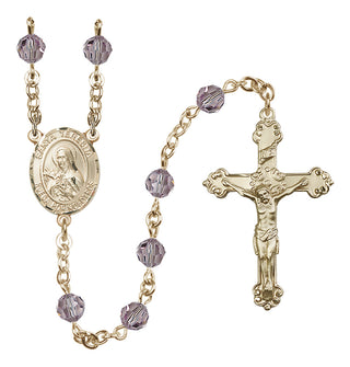 14 Karat Gold 6mm Austrian Crystal Santa Teresita Rosary in Light Amethyst