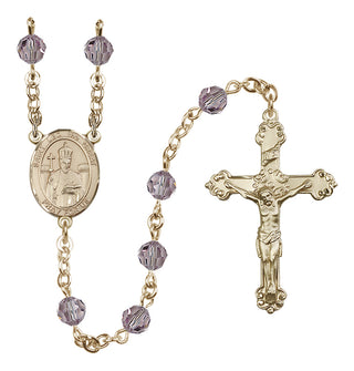 14 Karat Gold 6mm Austrian Crystal Saint Leo the Great Rosary in Light Amethyst