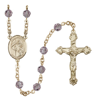 14 Karat Gold 6mm Austrian Crystal Saint Ursula Rosary in Light Amethyst