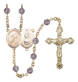 14 Karat Gold 6mm Austrian Crystal Saint Christopher/Soccer Rosary in Light Amethyst