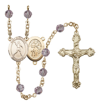 14 Karat Gold 6mm Austrian Crystal Saint Sebastian/Football Rosary in Light Amethyst