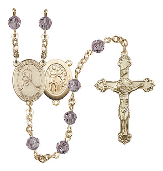 14 Karat Gold 6mm Austrian Crystal Saint Sebastian/Ice Hockey Rosary in Light Amethyst