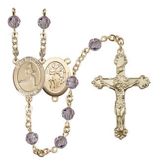 14 Karat Gold 6mm Austrian Crystal Saint Sebastian/Track & Field Rosary in Light Amethyst