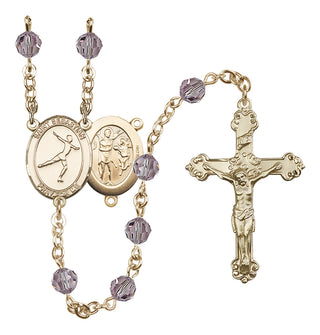 14 Karat Gold 6mm Austrian Crystal Saint Sebastian/Figure Skating Rosary in Light Amethyst