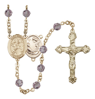 14 Karat Gold 6mm Austrian Crystal Saint Cecilia / Marching Band Rosary in Light Amethyst