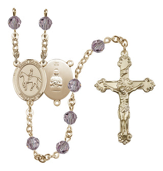 14 Karat Gold 6mm Austrian Crystal Saint Kateri/Equestrian Rosary in Light Amethyst