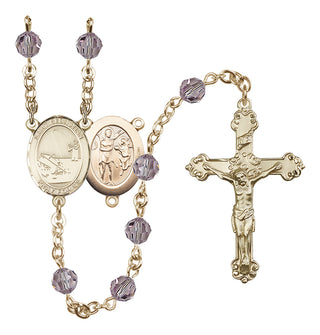 14 Karat Gold 6mm Austrian Crystal Saint Sebastian / Fishing Rosary in Light Amethyst