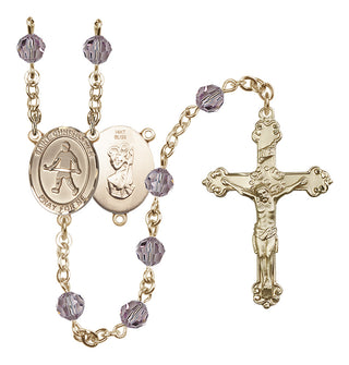 14 Karat Gold 6mm Austrian Crystal Saint Christopher / Field Hockey Rosary in Light Amethyst