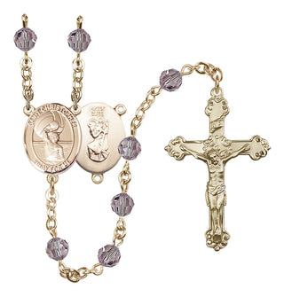 14 Karat Gold 6mm Austrian Crystal Saint Christopher/Water Polo Men Rosary in Light Amethyst