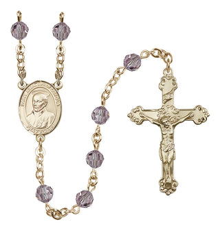 14 Karat Gold 6mm Austrian Crystal Saint Ignatius of Loyola Rosary in Light Amethyst