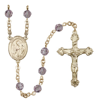 14 Karat Gold 6mm Austrian Crystal Saint Alphonsus Rosary in Light Amethyst