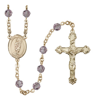 14 Karat Gold 6mm Austrian Crystal Saint Victor of Marseilles Rosary in Light Amethyst