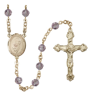 14 Karat Gold 6mm Austrian Crystal Blessed Trinity Rosary in Light Amethyst