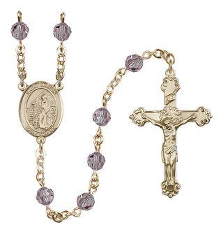 14 Karat Gold 6mm Austrian Crystal Saint Aaron Rosary in Light Amethyst
