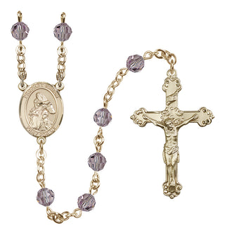 14 Karat Gold 6mm Austrian Crystal Saint Isaiah Rosary in Light Amethyst