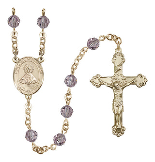 14 Karat Gold 6mm Austrian Crystal Our Lady of San Juan Rosary in Light Amethyst