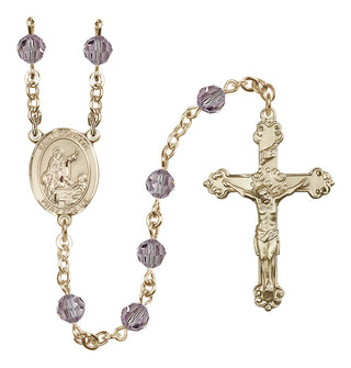 14 Karat Gold 6mm Austrian Crystal Saint Colette Rosary in Light Amethyst