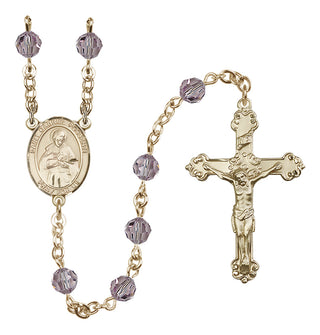 14 Karat Gold 6mm Austrian Crystal Saint Gabriel Possenti Rosary in Light Amethyst