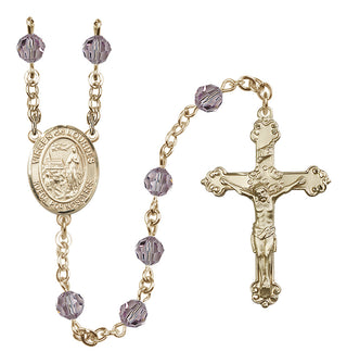 14 Karat Gold 6mm Austrian Crystal Virgen del Lourdes Rosary in Light Amethyst
