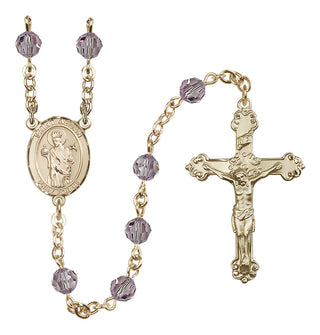 14 Karat Gold 6mm Austrian Crystal Saint Aedan of Ferns Rosary in Light Amethyst
