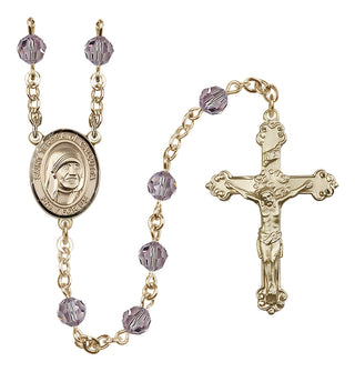 14 Karat Gold 6mm Austrian Crystal Saint Teresa of Calcutta Rosary in Light Amethyst