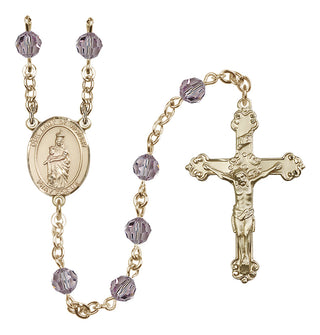 14 Karat Gold 6mm Austrian Crystal Our Lady of Victory Rosary in Light Amethyst