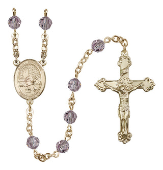 14 Karat Gold 6mm Austrian Crystal Saint Rosalia Rosary in Light Amethyst