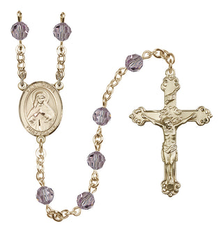 14 Karat Gold 6mm Austrian Crystal Saint Olivia Rosary in Light Amethyst