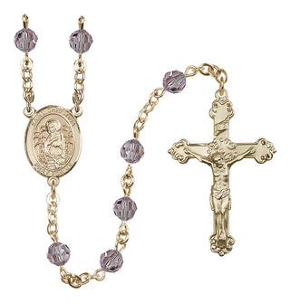 14 Karat Gold 6mm Austrian Crystal Saint Christina the Astonishing Rosary in Light Amethyst